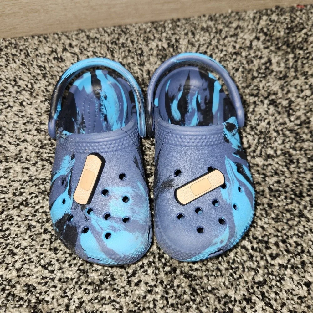 Crocs Unisex Children Blue Black Tye Dye Marbled Iconic SZ C 7 Slip On Comfort